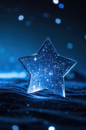 christmas star on blue bokeh background, shallow dofの素材