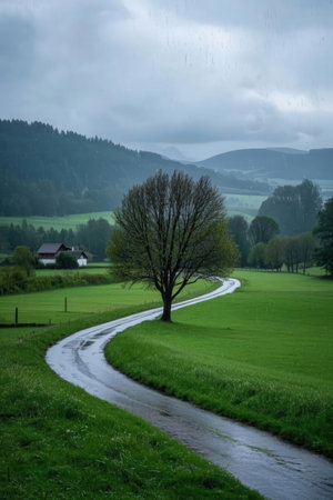 Mountain landscape with grasslands and clouds in Xinjiang, Chinaの素材