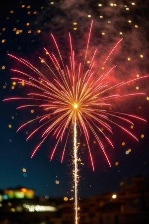 Beautiful colorful firework display for celebrating happy new year and merry christmasの素材