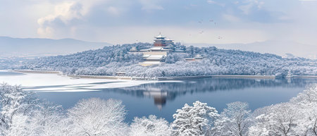 Winter landscape of Gyeongbokgung Palace in South Koreaの素材