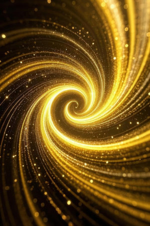 golden spiral with sparkles on black background - abstract graphic designの素材