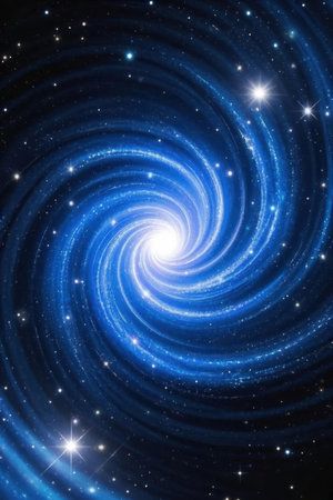 abstract blue spiral background with stars and space for text or imageの素材