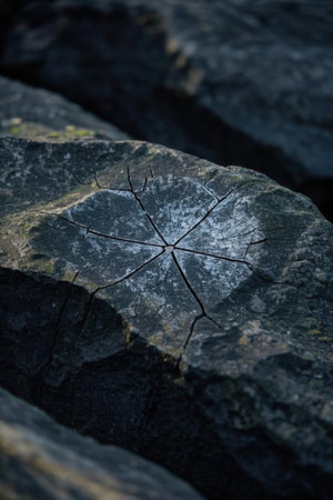Dry leaf on the rock, close-up. Nature backgroundの素材
