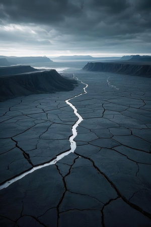 Dangerous landscape of cracked earth. Global warming and climate change conceptの素材