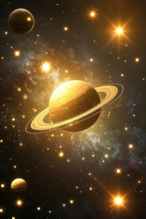 Solar System - Sun, Saturn and Neptune. Elements of this image furnished by NASAの素材