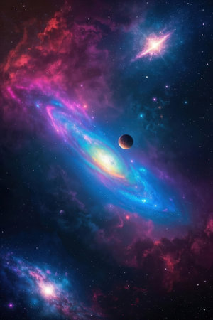 Planets, stars and galaxies in outer space showing the beauty of space exploration.の素材