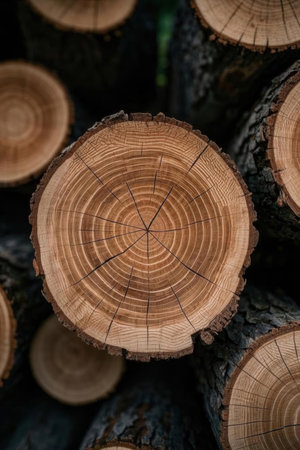 Wooden background. Wood texture with annual rings in the forest.の素材
