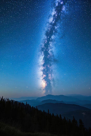 Milky Way over the Carpathian mountains at night, Ukraineの素材