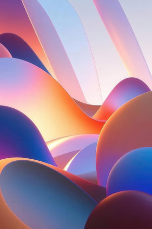 abstract background with colorful curved lines and waves, 3d renderの素材