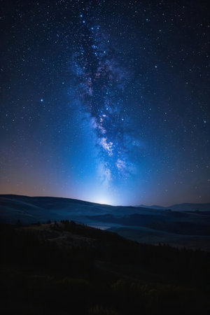 Milky way over the mountains in Carpathian, Ukraine.の素材