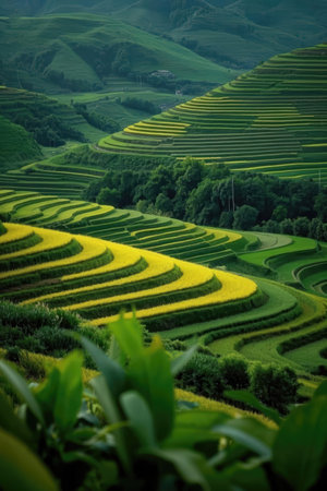 Rice fields on terraced of Mu Cang Chai, YenBai, Vietnamの素材