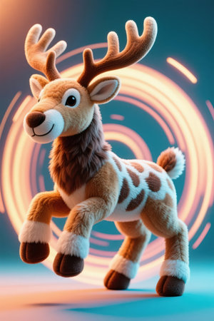 Cute Christmas reindeer toy on colorful background. 3d renderingの素材