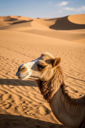 Camel in the Sahara desert, Morocco, Africa. Selective focusの素材