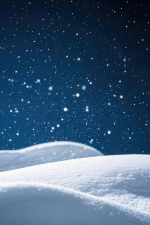 Winter background with snowdrift and falling snowflakes. Copy spaceの素材