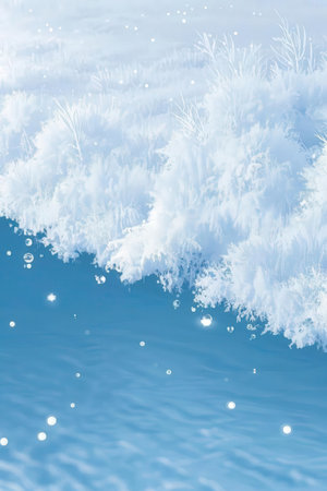 Frosty winter background with snowflakes and ice crystals.の素材