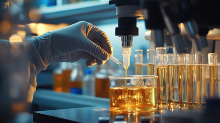 Laboratory glassware and test tubes, science research and development conceptの素材