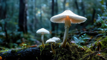 Mushrooms growing on a tree trunk in the autumn forest.の素材