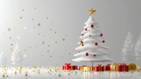 3d render of christmas tree with gift boxes on white backgroundの素材