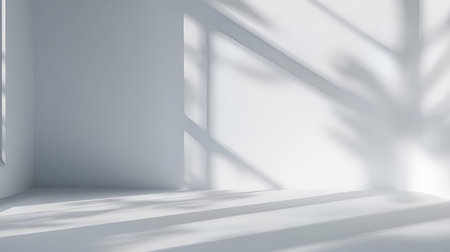 Abstract white interior with shadows from the window. 3D rendering.の素材