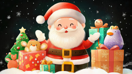santa claus with christmas decoration - christmas greeting cardの素材