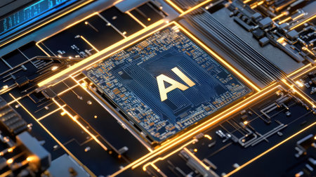 Close-up view of a modern GPU card circuit. 3D renderingの素材