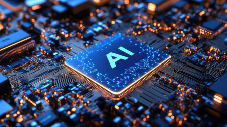 Artificial intelligence (AI) concept. Computer mainboard closeup.の素材