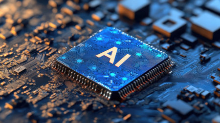 Close-up view of a modern GPU card with processor. 3D renderingの素材