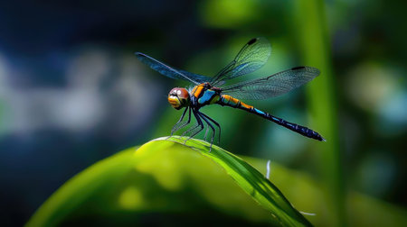 Beautiful dragonfly resting on a leaf in the garden. Macroの素材