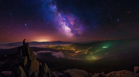 Milky way over the mountains. Starry sky. 3d renderingの素材
