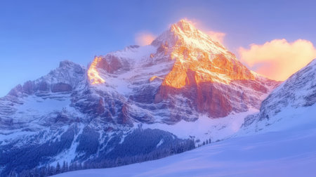 Panoramic view of the mountain Matterhorn at sunset, Switzerlandの素材