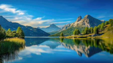 Panoramic view of the lake in the Dolomites, Italyの素材