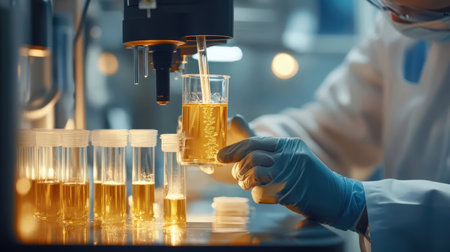 Scientist working with test tubes in laboratory, science research and development conceptの素材