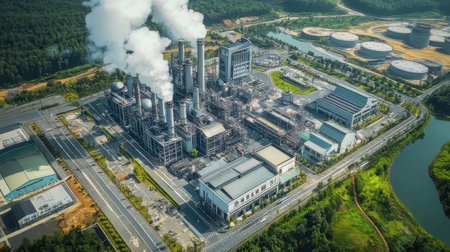 Aerial view of coal power plant in Wuhan, Hubeiの素材