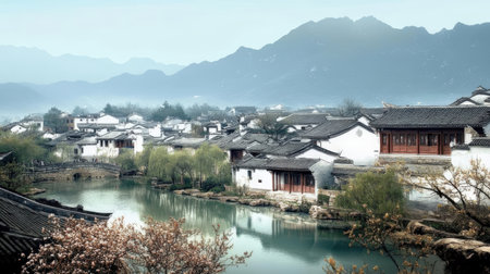 Beautiful scenery of a village in China.の素材