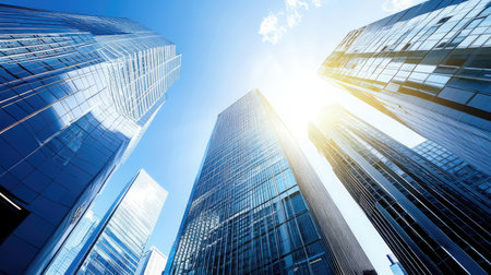 low angle view of modern skyscrapers in hongkongの素材