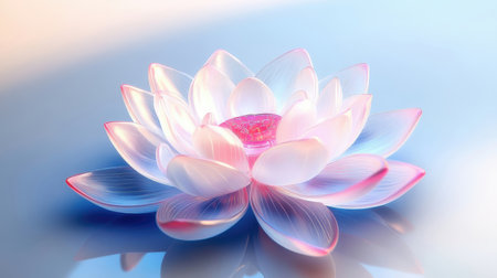 beautiful lotus flower in blue water background, close-upの素材