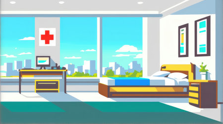 Interior of a hospital room. Flat style vector illustration for web design.の素材