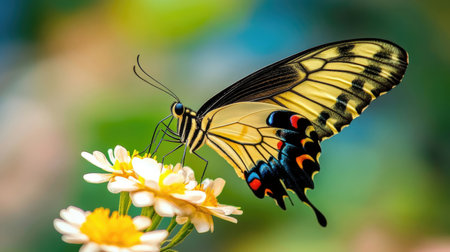 Butterfly Papilio machaon on flower in gardenの素材