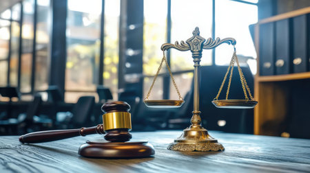 Law theme, mallet of judge, wooden gavel in courtroomの素材