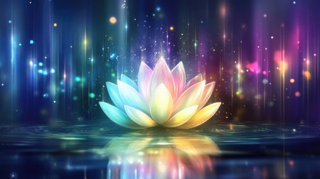 Lotus on the water with colorful bokeh background. Vector illustration.の素材
