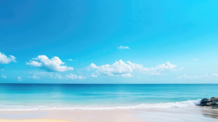 Beautiful tropical beach and sea with blue sky background - Holiday Vacation conceptの素材