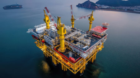 Oil and gas platform in the sea. Aerial view. Oil and gas industry.の素材