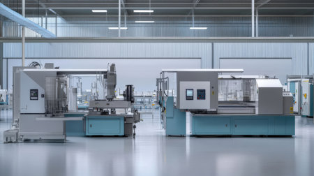 3d rendering of a factory interior with machinery and equipment for productionの素材