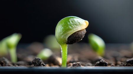 Green seedling illustrating concept of new life and early stage of lifeの素材