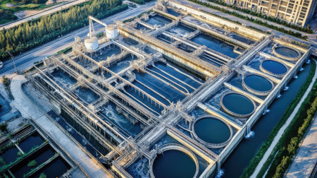 Aerial view of water treatment plant in Shanghai, China. Top view.の素材