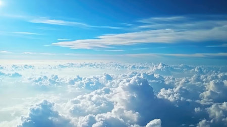 Aerial view of blue sky and white clouds. Beautiful nature background.の素材
