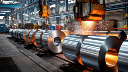 Production line of the steel mill. CNC lathe machine. Industrial backgroundの素材