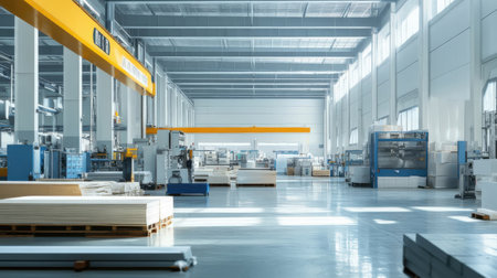 Modern factory interior with machinery and equipment. Industrial background. Industrial backgroundの素材