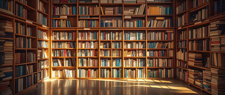 Bookshelf with books in a library. 3d rendering.の素材