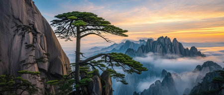 panoramic view of Huangshan National Park, China.の素材